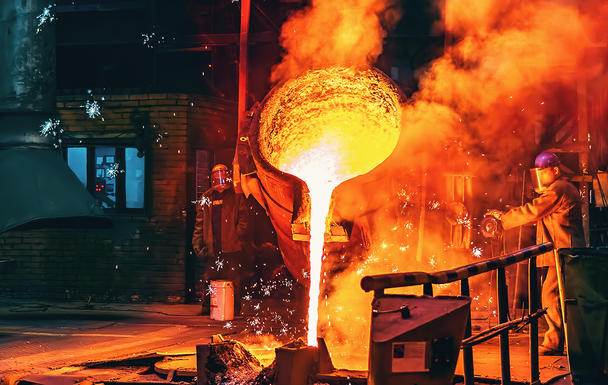 Heating machine pouring hot materials in the  mold.